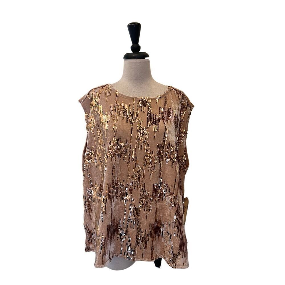 Marc New York Women's Velvet Sequin Layered Cover Up Top Rose Gold One Size NWT